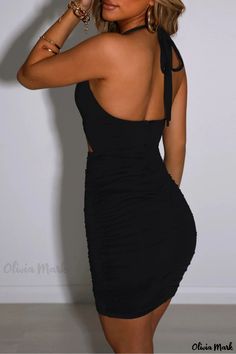 Olivia Mark - Professional Womens Solid Black Halter Pencil Skirt Dress Babyboo Fashion, Dress Weights, Short Bodycon Dress, Semi Formal Dress, Pencil Skirt Dress, Body Figure, Ruched Bodycon Dress, Birthday Party Dress, Mini Dresses For Women