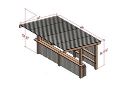 a wooden structure with metal slats on the top and bottom, measurements for it