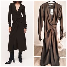 Midi Dress Made Of Wool Blend Fabric. V-Neckline And Long Sleeves. Pleated Gathers At Front. Toffee Outer Shell 87% Wool 9% Polyamide 4% Elastane Xl Waist Flat 16”, Ptp 20” Stretchy L Waist Flat 15” Ptp 19” Stretchy M Waist Flat 14”, Ptp 18” Stretchy S Waist Flat 13”, Ptp 17” Stretchy Zara Dresses, Toffee, Dress Making, New Dress, Wool Blend, Midi Dress, Long Sleeves, Zara, Womens Dresses