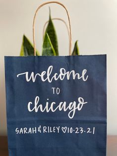 a blue bag with the words welcome to chicago on it