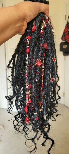 Rose Charm Crochet Locs - Etsy Installing Synthetic Dreads, Braid Charms Black Hair, Loc Sprinkles Locks, Black Locs Black Women, Locs With Charms, Locs With Extensions, Hairstyles With Locs, Boho Braids With Beads, Locs With Bangs