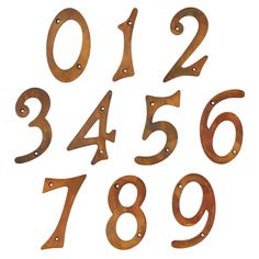 the numbers are made out of wood and have metal brackets on each side, with holes in