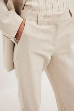 Mid Waist Tailored Linen Suit Pants Beige | NA-KD Tailored Linen Classic Pantsuit, Classic Linen Pantsuit For Formal Occasions, Beige Straight Hem Pants For Office, Tailored Linen Pantsuit For Formal Occasions, Tailored Linen Wide Leg Pants For Business Casual, Beige Straight Hem Bottoms For Office, Beige Bottoms With Straight Hem For Office, Beige Straight Hem Bottoms For Workwear, Chic Cotton Pantsuit For Work