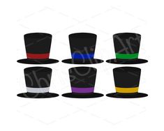 six hats with different colors on them