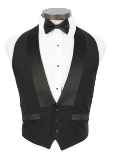 Men's Backless 3 Button Tuxedo Vest - 100% Wool Black Tuxedo For Semi-formal Occasion, Black Single Button Tuxedo For Winter, Black Tailored Tuxedo With Buttons, Black Tailored Tuxedo With Button Closure, Classic Black Vest With Buttons, Semi-formal Black Vest With Buttons, Fitted Black Vest With Buttons, Semi-formal Black Single-breasted Vest, Formal Black Vest With Button Closure