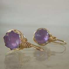 Amethyst Earrings, February Birthstone Earrings, Wire Wrapped Amethyst Earrings, Simple Rustic Earrings Beautiful amethyst gemstone earrings set in silver bezel and 14K gold filled, wire wrapped that gives them their rustic touch. These amethyst gems have amazing deep purple color, Purple Briolette Fine Jewelry Earrings, Handmade Amethyst Earrings For Wedding, Handmade Amethyst Wedding Earrings, Purple Earrings With Ear Wire For Anniversary, Lavender Pierced Earrings For Gift, Purple Hook Earrings For Anniversary, Purple Anniversary Earrings With Ear Wire, Lavender Gemstone Earrings Fine Jewelry, Handmade Amethyst Earrings For Anniversary