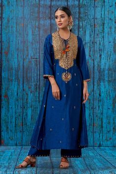 Shop for Niti Bothra Blue Silk Embroidered Kurta And Palazzo Set for Women Online at Aza Fashions Niti Bothra, Kurta And Palazzo, Blue Kurta, Palazzo Set, Muslimah Fashion Outfits, Muslimah Fashion, Fabric Silk, Blue Silk, Cut Work