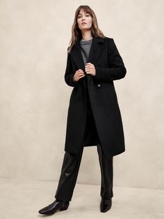 Pear Body, Classic Coat, Classic Coats, Wool Peacoat, Banana Republic Factory, Notched Collar, Black Wool, Top Coat, Dart