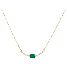 14k Yellow Gold 0.85ctw Oval Emerald and Diamond Curved Bar Necklace Material: 14k Yellow Gold Gemstone/Diamond Details: Approximately 0.85ctw of Oval shaped Emerald. Approximately 0.21ctw of Round Diamonds Measurements: Necklace Measures 18.5″ in Length, Diamond bar measures approximately 1" in Length Fastening: Spring Ring Clasp Item Weight: 2.33g (1.5dwt) Additional Details: This item comes with a presentation box! SKU: G12943 Luxury Exquisite Oval Emerald Necklace, Luxury Oval Necklace With 17 Jewels, American Art Deco, Art Deco Emerald, Curved Bar Necklace, Anniversary Necklace, Curved Bar, Oval Necklace, Diamond Bar