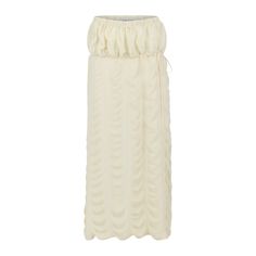 Introducing the Marion Skirt—a stunning blend of versatility and elegance. Crafted from reclaimed semi-sheer stretch crepe in a soft ivory hue and fully lined with a delicate ivory mesh, this floor-length skirt exudes a sense of effortless sophistication. The adjustable tie at the low hip allows for a customizable fit, making it a versatile addition to your wardrobe. Style it as a skirt or transform it into a strapless dress with the tie under the bust for a chic, carefree look. First showcased at Paris Fashion Week S/S '24, the Marion Skirt makes the perfect set when paired with the Antoinette Bra Top, capturing the essence of runway glamour in an everyday piece. 75% Lyocell 25% Elastane Lining: 70% Nylon 30% Elastane  Take to a trusted dry cleaner, or hand wash gently and lay flat to air Summer Silk Cream Bottoms, Cream Silk Bottoms For Summer, Summer Cream Silk Bottoms, Elegant Cream Maxi Skirt With Relaxed Fit, Elegant Cream Maxi Skirt, Cream Ruffled Long Skirt, Cream Long Ruffled Skirt, Chic Cream Relaxed Maxi Skirt, Elegant Cream Skirt With Ruffles