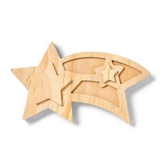 a wooden star shaped object with two smaller stars on the front and one larger star on the back