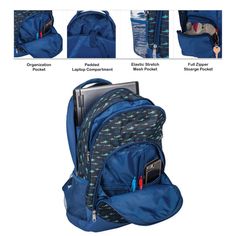 Made of reinforced and durable Polyester that is water resistant. Backpack measures approximately 17" tall x 13" wide x 8" deep. 3 Large compartments with multiple pocket for storage with double zipper closure. Two side pockets for smaller personal items. Extra padding on back panel and on adjustable straps for comfort. Features a laptop compartment with padded panels to protect while on-the-go travel. Lunch Box Cooler, Water Resistant Backpack, Insulated Panels, Cooler Lunch Bag, Lunch Box Bag, Luggage Backpack, Soft Cooler, School Backpack, Laptop Pocket