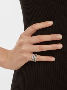 Serpenti Viper Two-coil 18 Kt White Gold Ring Set With Pavé Diamonds Rings Bvlgari, Bvlgari Ring, Brilliant Cut Diamond Ring, Bvlgari Serpenti, Pave Diamond Ring, Gold Ring Sets, Pave Ring, Diamond Sizes, White Ring