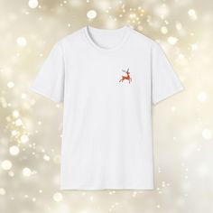 This is the perfect Christmas gift for the person who loves reindeer! It will put a smile on their face whenever they wear this shirt! Every purchase helps to fund my dream to rent my own studio and create fun art for a living. ⭐Shirt⭐ .: Made with 100% ring-spun cotton, a lightweight fabric, this unisex t-shirt feels like a bliss to wear all year round.  .: The classic fit with the crew neckline deliver a clean, versatile style that can match any occasion, whether it's formal or semi-formal.  . White Christmas T-shirt Gift, White Holiday T-shirt Gift, White Holiday Gift T-shirt, White T-shirt For Holiday Gift, Festive White Crew Neck T-shirt, White T-shirt As Holiday Gift, White Crew Neck T-shirt For Festive Occasions, Reindeer Art, Deer Shirt