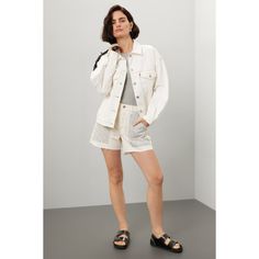 Off-white cotton (100% Cotton). Shorts. Front zipper fly with button closure. 4" inseam. 11" rise. Imported. Simple Tees, Rent The Runway, Vertical Stripes, Closet Designs, Black Print, White Cotton, Front Zipper, Denim Shorts, Off White