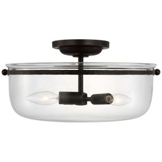 a semi flush ceiling light with two lights on each side and an oval glass shade