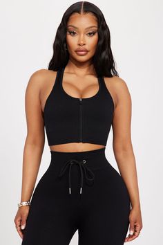 Available In Black And Olive. Sports Bra Scoop Neck Sleeveless Padded Bra Racerback Zip Front Seamless Ribbed Medium Impact Stretch Pair / Mix And Match With " Feel The Burn Active Legging " " Feel The Burn Active Top" Self: 90% Nylon 10% Elastane Imported | Feel The Burn Sports Bra in Black size Large by Fashion Nova Spandex Outfits, Kardashian Outfit, Fasion Outfits, Fashion Nova Outfits, Active Top, Padded Bra, Fashion Tips For Women, Cute Simple Outfits, Black Sports Bra