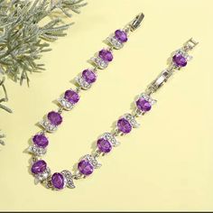 Beautiful Purple Crystal Zirconia Classic Link Bracelet Silver Crystal Tennis Bracelet As Gift, Purple Rhinestone Bracelets As Gift, Purple Rhinestone Bracelets Perfect For Gifts, Purple Rhinestone Bracelets For Gifts, Silver Rhinestone Tennis Bracelet Gift, Silver Crystal Bracelet With Diamond Accents For Gift, Silver Rhinestone Bracelets As Gift, Silver Bracelets With Rhinestones For Gift, Silver Bracelets With Rhinestones As Gift