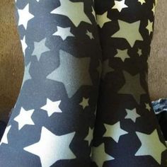 One Size Black, White And Grey Multiple Size Star Leggings On Black Background. Super Soft 92% Polyester 8% Spandex Blend With Elastic Waist. Star Leggings, Black Star, Colorful Leggings, Black Background, Black Backgrounds, Pant Jumpsuit, Elastic Waist, Pants For Women, Adult Outfits