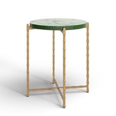 a small table with a green top and gold legs on an isolated white background,