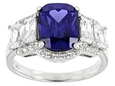 Bella Luce® Esotica™ tanzanite and white diamond simulants 6.98ctw rectangular cushion, octagon, and round, platinum over sterling silver ring. Measures approximately 0.81" L x 0.50" W and is not sizeable. Rectangular Cushion, High Jewellery, Jtv Jewelry, Diamond Simulant, Engagement Rings Sapphire, Blue Diamond, High Jewelry, White Diamond, Sterling Silver Ring