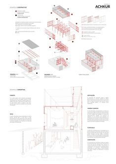 an architectural diagram showing the various parts of a house that are in red and white