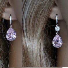 Elegant Pink Crystal Drop Earrings, Elegant Pink Crystal Earrings, Pink Crystal Earrings For Formal Occasions, Pink Teardrop Earrings For Anniversary, Pink Cubic Zirconia Crystal Earrings For Wedding, Pink Crystal Wedding Earrings, Pink Crystal Earrings For Wedding, Pink Elegant Teardrop Earrings For Anniversary, Pink Drop Crystal Earrings For Party