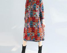 Red cotton long dress Women gown high collar bottoming dress Winter Midi Dresses With Patchwork, Long Sleeve Patchwork Dresses For Winter, Long Sleeve Patchwork Winter Dress, Winter A-line Patchwork Dress, Winter Long Sleeve Patchwork Dresses, Winter Patchwork Long Sleeve Dresses, Winter Patchwork A-line Dress, Red Cotton Dress For Fall, Cotton Long Sleeve Maxi Dress For Winter