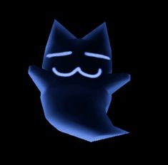 a black background with a blue cat in the shape of a face on it's head