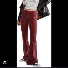 Free People, Low Rise Flared Pants Casual Fitted Red Bottoms, Mid-rise Burgundy Fall Pants, Mid-rise Burgundy Pants For Fall, Burgundy Wide Leg Bottoms For Fall, Red Fitted Casual Pants, Burgundy Bottoms With Pockets For Fall, Casual Fitted Red Pants, Burgundy Wide-leg Bottoms For Fall, Burgundy Mid-rise Pants For Fall