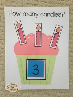 a card that says how many candles? in front of a cupcake with candles on it