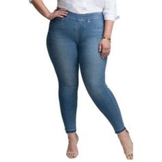 Curves 360 By Nydj Dark Denim Sculpt Pull-On Leggings This Pull-On Legging Jean Is Designed With A Heart-Shaped Yoke And Dart Details To Contour And Accentuate The Waistline. Size 26w Elastic Waist 2" Flat Waistband Front Faux Pockets Back Top Opening Pockets 59% Cotton, 20% Viscose, 13% Modal, 6% Polyester, 2% Elastane Machine Wash Imported Waist 46" Hip 52" Rise 13.5" Inseam 28.5" Condition: New With Tags Stretch Denim Pull-on Jeans, Spring Medium Wash Denim Jeggings, Light Wash Stretch Denim Jeggings, Light Wash Fitted Jeggings For Fall, Medium Wash Denim Jeggings For Spring, Light Wash Denim Jeggings, Fitted Medium Wash Pull-on Bottoms, Medium Wash Fitted Pull-on Bottoms, Fitted Medium Wash Bottoms With Pull-on Style