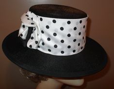 VTG Mary Corene 1950s/60s Black Straw Brim Hat W/ Polka Dot  Band & Side Buckle This is an adorable vintage Mary Corene 1950s/60s black straw brim hat with a wide  black and white polka dot fabric band and cute ruffle with buckle on the side. Inside band measures approx. 21", brim is 3".   Excellent condition with no holes, no spots, clean and nice.  Photos taken with and without camera flash for best description. Please see condition as shown in photos  U.S. Lower 48 shipping only. No internati Retro Fitted Brimmed Top Hat, Retro Fitted Top Hat With Wide Brim, Retro Fitted Top Hat With Short Brim, Retro Fitted Top Hat With Brim, Vintage Black Mini Hats For Summer, Vintage Black Mini Hat For Spring, Retro Black Hat For Spring, Retro Black Mini Hats For Party, Vintage Black Hat For Spring