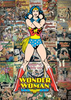 DC Comics (Wonder Woman - Comic Collage) MightyPrint™ Wall Art MP17240372 Wonder Woman Comic Book, Classic Wonder Woman, Starburst Wall Art, Amazonian Warrior, Justice League Comics, Classic Wall Decor, Women Poster, Arte Dc Comics, Classic Wall