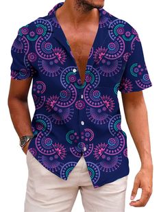 PRICES MAY VARY. Various Occasions - mens knit button down shirts is perfect for summer fashion and casual, beach, vacations, themed parties, luau, cruises, camping, fishing, sailing, music festivals, and everyday wear. You can easily pair it with casual pants, Hawaiian shorts, or even swim trunks, creating a relaxed and refreshing summer fashion style. Comfortable Fabric - summer tee shirt is crafted from premium materials, with 94% polyester and 6% spandex, ensuring a soft and comfortable wear Multicolor V-neck Summer Shirt, Printed V-neck Hawaiian Shirt For Summer, Summer V-neck Shirt For Vacation, Summer V-neck Hawaiian Shirt, Summer Shirt With Casual Collar And Buttons, Casual Collar Beach Shirt With Buttons, Casual Collar Shirt With Buttons For Beach, Casual V-neck Hawaiian Shirt For Spring, Vacation Shirt With Casual Collar And Button Closure