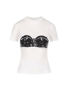 T-Shirt from Alexander McQueenComposition: 100% Cotone | Alexander McQueen Women's T-Shirt in White | FW23/24 Alexander Mcqueen Men, Mood Board Fashion, Black People, Luxury Retail, Black Print, White Tshirt, Women Collection, Alexander Mcqueen, Colorful Shirts