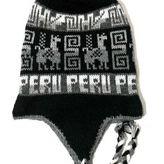 New Unisex Chullo Hat From Peru Reversible Black Hats With Ear Flaps For Cold Weather, Black Beanie With Short Brim For Outdoor, Black Beanie With Short Brim For Winter, Black Short Brim Beanie, One Size, Gray Cold Weather Hat, One Size Fits Most, Adjustable Warm Gray Beanie, Adjustable Black Hat For Cold Weather, Gray Hats For Cold Weather, Casual Alpaca Winter Hat