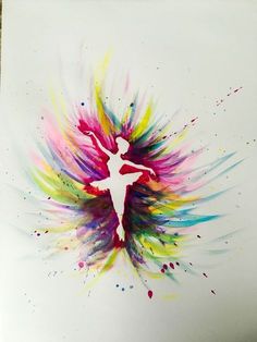 a drawing of a woman with colorful paint splatters on her body and arms