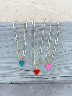 Gold filled paperclip chain with heart charms 18 inch Trendy Heart Pendant Charm Necklace With Adjustable Chain, Trendy Charm Necklaces With Heart Pendant And Adjustable Chain, Trendy Charm Necklace With Heart Pendant And Adjustable Chain, Trendy Heart Charm Chain Necklace As Gift, Trendy Heart-shaped Chain Necklace With Lobster Clasp, Trendy Chain Necklace With Heart Charm As Gift, Trendy Heart Charm Chain Necklace, Trendy Heart Charm Necklace With Delicate Chain, Trendy Heart-shaped Charm Necklace With Delicate Chain