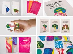 several different types of brochures are shown in this collage, including cards and envelopes