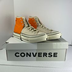 "Box Lid Is Removed By Converse” Converse X Feng Chen Wang 2-In-1 Chuck 70 Mens Sz 10,11 169840c Orange. Shipped With Usps Priority Mail. -New, Never Worn -Shipped Double Boxed -Comes With Original Box -Shipped Immediately Or Next Business Day If You Have Any Questions Let Me Know! Beige High-top Sneakers With Vulcanized Sole For Sports, Converse Slip-on High-top Sneakers With Branded Insole, Orange High-top Canvas Sneakers, Converse Slip-on High-top Sneakers, Orange Canvas High-top Sneakers, Converse Orange High-top Sneakers With Vulcanized Sole, Orange Converse High-top Sneakers With Vulcanized Sole, Converse Mid-top Sneakers With Vibram Sole, Orange Converse High-top Sporty Sneakers