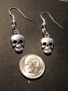 4 Pairs Skull Head Earrings Mini Skeleton Charm Biker Dudes Earring Lot Of 4 Punk Skull Print Earrings For Gift, Nickel-free Skull Jewelry For Day Of The Dead, Nickel Free Skull Jewelry For Day Of The Dead, Punk Skull Print Earrings Gift, Punk Style Skull Print Earrings As Gift, Gothic Skull Print Earrings For Gift, Gothic Skull Print Earrings As Gift, Gothic Jewelry With Skull Print For Gift, Head Skeleton