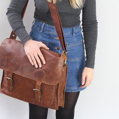 Messenger Satchel in Vintage Brown University Bag, Bag Designs, Perfect Little Black Dress, The Messenger, Leather Pouch, Vintage Brown, Leather Satchel, Columbus, Evening Gown