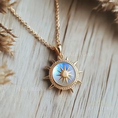 Sun Charm Gemstone Chain Necklace, Gold Plated Sunburst Moonstone Pendant, Celestial Sun Necklace, Dainty Sun Disc Necklace, Sun Disc Round ❤️💖💓 Item description❤️💖💓 Item Name: Sun Disc Necklace Qty. : 1 Pcs Charm Size :  30MM Silver Primary Color : Please select an option from the variations. Gemstone : Please select an option from the variations. Necklace Size: Please select an option from the variations. 💓Our entire  Carved collection is handmade 💓We only utilise authentic Gemstone. It Moonstone Round Clavicle Chain Necklace, Moonstone Clavicle Chain Round Necklace, Moonstone Clavicle Chain Necklace, Moonstone Collar Necklace, Round Moonstone Clavicle Chain Necklace, Round Moonstone Clavicle Chain, Moonstone Jewelry With Adjustable Chain And Round Pendant, Celestial Gold Necklace With Moonstone, Celestial Gold Moonstone Necklace