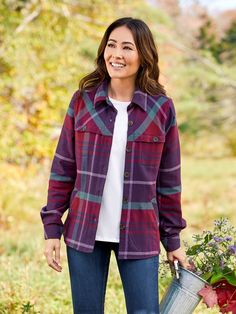 Plaid Flannel Outfit, Vermont Country Store, Flannel Fashion, Flannel Outfits, Flannel Women, Purple Plaid, Country Store, Dress For Success, Plaid Flannel Shirt