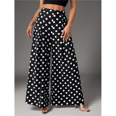 -Item Id 39050203 -Closure Type: Zipper Fly -Details: Zipper -Style: Casual -Color: Black And White -Pattern Type: Polka Dot, Colorblock, Geometric -Type: Wide Leg -Waist Line: Natural -Length: Long -Fit Type: Loose -Fabric: Non-Stretch -Material: Fabric -Composition: 100% Polyester -Care Instructions: Machine Wash, Do Not Dry Clean,Wash With The Soft Detergent -Temperature: Spring/Fall (18-25/63-77) -Body: Unlined -Sheer: No **Open To Offers!!!** **Bundle To Save More** **30% Off Bundles Of 2 O Non-stretch Polka Dot Summer Bottoms, Summer Wide Leg Polka Dot Pants, Polka Dot Wide Leg Summer Pants, Chic Polka Dot Bottoms For Spring, Chic Polka Dot Long Pants, High Waist Polka Dot Bottoms For Summer, High Waist Polka Dot Summer Bottoms, Chic High Waist Polka Dot Bottoms, Polka Dot Trousers For Spring