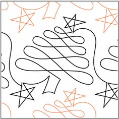 a drawing of a christmas tree with stars and swirls in the middle, on a white background