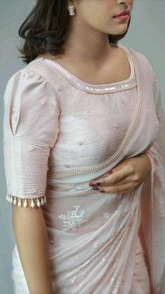 Simple And Cute Blouse Designs, Sleave Ideas Woman Saree Blouse, Blouse Design Half Sleeves, Sleeve Designs For Saree Blouse, Simple Half Hand Blouse Designs, Pattu Saree Blouse Hand Designs Latest, Half Hands Blouse Designs Latest, Plain Saree Blouse Designs Latest, Blouse Hand Designs With Beads