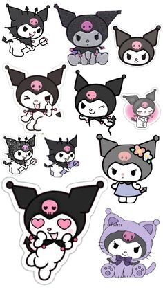 some stickers with different types of cats and dogs on them, all in black and white