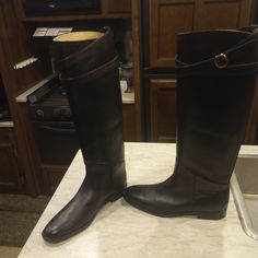 Brand New Never Worn Black Leather Riding Boots Size 9 Banana Republic Calf Leather Riding Boots With Leather Lining, Classic Closed Toe Moto Boots With Leather Lining, Calf Leather Moto Boots With Round Toe For Riding, Western Moto Boots With Leather Lining For Riding, Calf Leather Riding Boots With Round Toe, Classic Riding Boots Medium Width, Black Moto Boots With Leather Sole For Riding, Western Moto Boots For Riding With Leather Lining, Riding Boots With Leather Sole And Saddle Shape